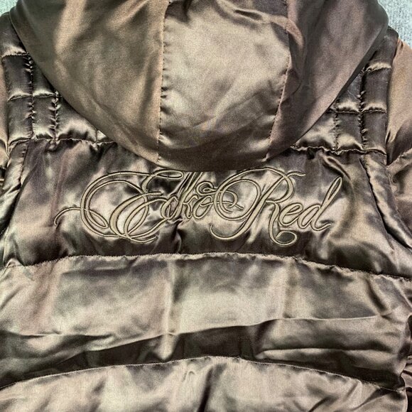 Ecko Red Womens Y2k Real Racoon Fur Hood Zip Puffer‎ Jacket Streetwear Size M - Picture 12 of 13